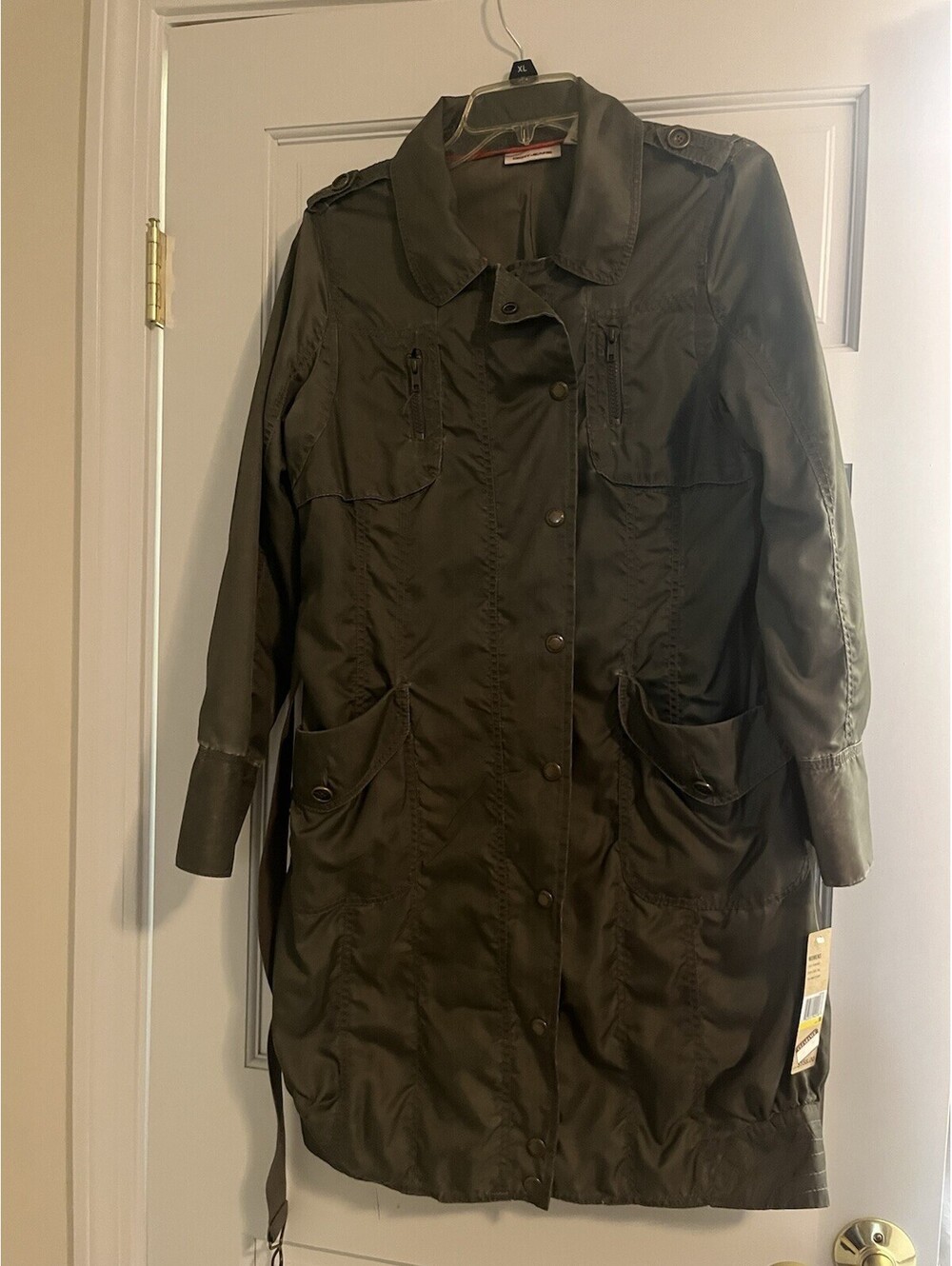 Vintage DKNY Jeans Women's Belted Trench Coat - Black Size M